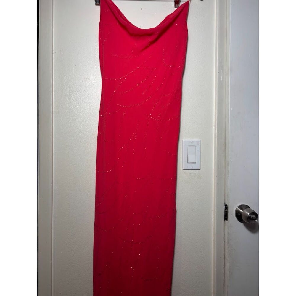 Sarria VTG y2k Sheath Gown Dress Cowl neck sz 3/4 Coral Pink Glitter Prom Event - Picture 2 of 6